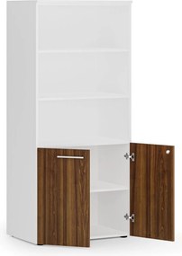 Kombinovaná kancelárska skriňa PRIMO WHITE, nízke dvere, 800 x 500 x 1781 mm, biela/orech