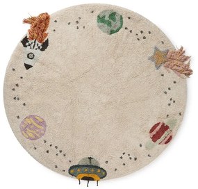 Krémový prateľný ručne tkaný bavlnený detský hrací koberec ø140 cm Interstellar Journey – Lorena Canals