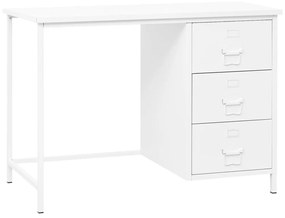 vidaXL Industriálny stôl so zásuvkami biely 105x52x75 cm oceľ