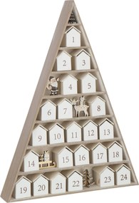 Drevený adventný kalendár v tvare stromčeka a domčekov biely – 32*5,5*45 cm
