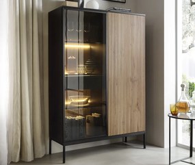 Vitrína Sento, čierna/dub wotan, s osvetlením