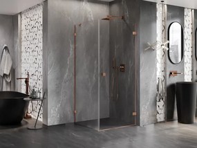 Mexen Lunar-B, pravostranný výklopný sprchový kút 100 x 100 cm, 8mm číre sklo, profil medená matná, 832-100-100-65-00-P