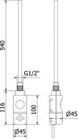 Mexen Bachus, elektrické vykurovacie teleso 1200 x 500 mm, 600 W, čierna, W109-1200-500-2600-70