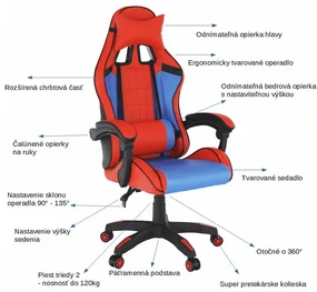Kancelárske/herné kreslo, modrá/červená, SPIDEX