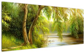 Obraz - Vŕba pri jazere, olejomaľba (120x50 cm)