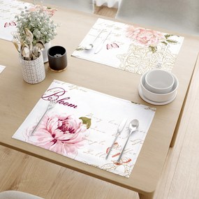 Goldea prestieranie na stôl 100% bavlnené plátno - pivonky s textami - sada 2ks 30 x 40 cm