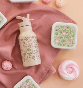 Nerezová fľaša na pitie kvety ružové