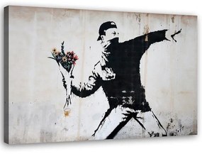 Obraz na plátně Banksy Házení květin street art - 100x70 cm