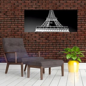 Obraz - Eiffelova veža, čiernobiela (120x50 cm)