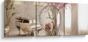 Obraz - Snový interiér s klavírom (s hodinami) (90x30 cm)
