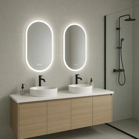 Erga Demi, oválne LED zrkadlo 50x100cm, 3 farby svetla, predné osvetlenie, vyhrievacia podložka proti zapareniu, ERG-V01-DEMI-5010-CL