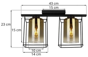 Stropné svietidlo HELLA CAGE, 2x zlaté sklenené tienidlo v kovovom ráme