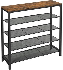 Stojan na topánky, 5-úrovňový botník, rustikálny hnedý a čierny