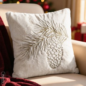 CHLPATÁ VIANOČNÁ DEKORAČNÁ OBLIEČKA NA VANKÚŠ PINE 45X45 CM BIELA