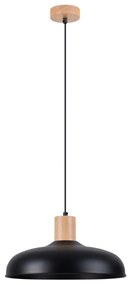 Závesné svietidlo Indy, 1x čierne kovové tienidlo, drevo