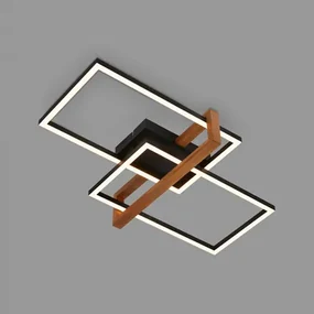 Obdĺžnikové stropné LED svietidlo 2 rámy čierne/drevo FRAME 50,5 cm