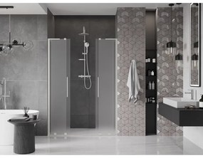 Mexen Velar L Duo, posuvné sprchové dvere do otvoru 150 cm, 8mm sklo námraza, brúsená oceľ, 871-150-003-32-97