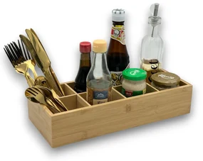 Bambusový organizér na prísady, príbory, na stôl, ku grilu, 8 priehradiek 36 x 15 x 7,5 cm