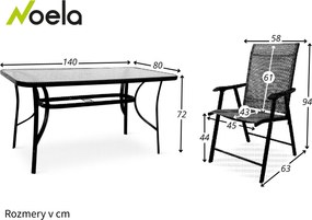 Noela Záhradný jedálenský set Porto 140 cm + 4x kovová stolička Solano