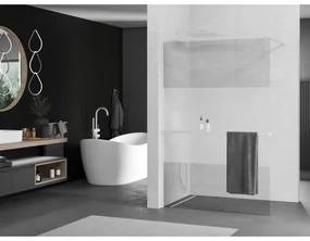 Mexen Kioto+, sprchová zástena Walk-In s poličkou a vešiakom 100 x 200 cm, 8mm číre sklo-námraza, biely profil, 800-100-121-20-35