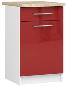 Spodná kuchynská skrinka s doskou OLIWIA S50 SZ1 biela / červená, lesk