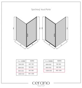 Cerano Porte, 1-krídlový sprchovací kút 100x90 cm, 8mm číre sklo, čierny profil, CER-CER-413591
