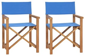 Skladacie režisérske stoličky 2 ks modré tíkový masív 360089