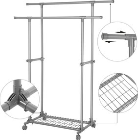 Stojan na oblečenie, s 2 výsuvnými tyčami, sivý