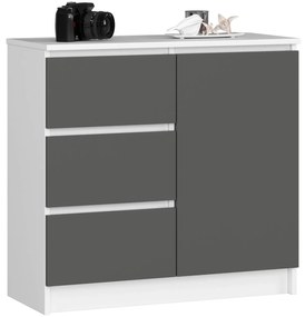 Komoda JERRY K 80 cm 1 dvere 3 zásuvky biela/šedá