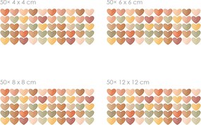 Akvarelové srdiečka v štýle boho 50 ks textilní prelepiteľné nálepky na stenu 50 ks 4x4 cm