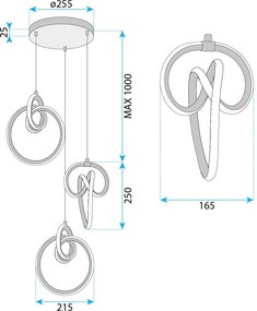 Toolight Toolight, LED závesné svietidlo 3x20W, 4000K, 4200lm, G072-3CPR, zlatá, OSW-08664