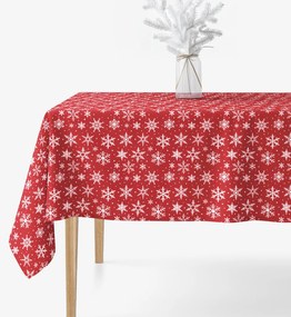 Goldea vianočný hranatý obrus valencia - biele vločky na červenej 100 x 140 cm