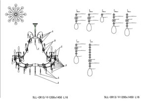 Krištáľový luster do obývačky TRICOLOUR Ø135*180 16*E14