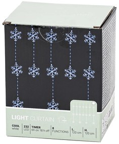 Svetelný vonkajší záves Snowflakes, 120x120cm, LED, studená biela, časovač, 8 funkcií, na batérie, 120 cm