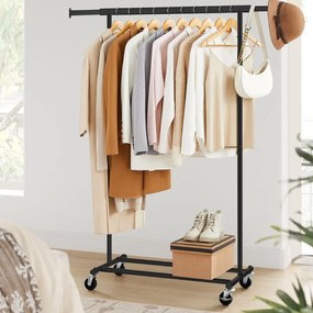 SongmicsHome Stojan na oblečenie INEZ na kolieskach, max.90kg, 83,5x45x160cm, čierna