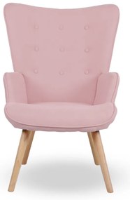 Kreslo ušiak CORDU + taburet — masív, látka, prírodná / ružová