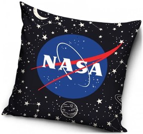Vankúš NASA s logom Americkej vládnej agentúry pre pre letectvo a kozmonautiku - motív čierny vesmír - 40 x 40 cm