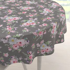 Biante Bavlnený okrúhly obrus Sandra SA-553 Ružové kvety na sivom Ø 70 cm