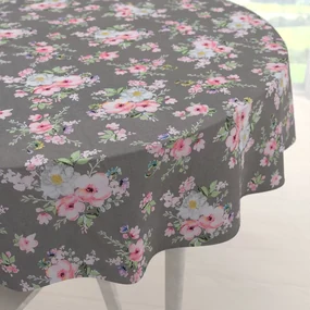 Biante Bavlnený okrúhly obrus Sandra SA-553 Ružové kvety na sivom Ø 70 cm