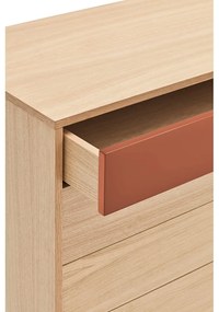 Tehlovočervená komoda v dubovom dekore so zásuvkami Teulat Yoko