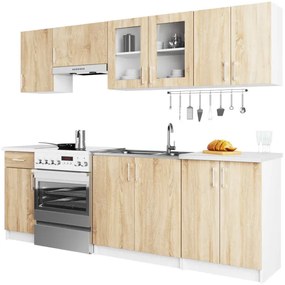 Kuchynská linka LIMA s vitrínou 2.4 m biela / dub sonoma