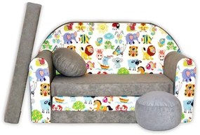 Detská pohovka Veselé zvieratká - šedá
