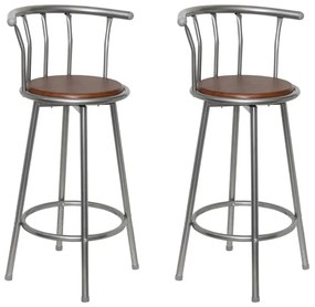 Barové stoličky 2 ks, hnedé, oceľ