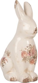 Béžová keramická dekorácia králik s ružami Rosien M - 13*10*21 cm