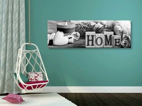 Obraz zátišie s nápisom Home v čiernobielom prevedení - 150x50