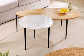 Konferenčný stolík ADLON, sada 2 kusov, akáciové drevo, prírodné a mramorové, biele