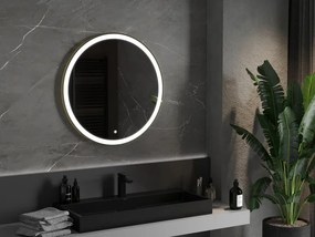 Mexen Esso, okrúhle LED podsvietené kúpeľňové zrkadlo 80 cm, 6000K, vykurovacia podložka proti zahmlievaniu, zlatý rám, 9825-080-080-611-50