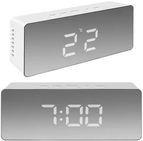 ISO Multifunkčné zrkadlové hodiny s budíkom a teplomerom, biela, 9145