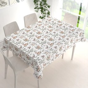 Biante Detský bavlnený obdĺžnikový obrus Sandra SA-455 Srnčekovia zajačikovia a veveričky na bielom 120x180 cm