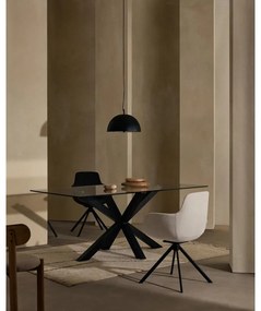 Jedálenský stôl so sklenenou doskou Kave Home s čiernym podnožím, 160 x 90 cm